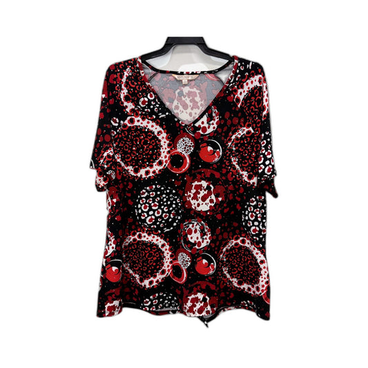 Noni B Womens Pullover Top Abstract Print Short Sleeve V-Neck Multi Color Size