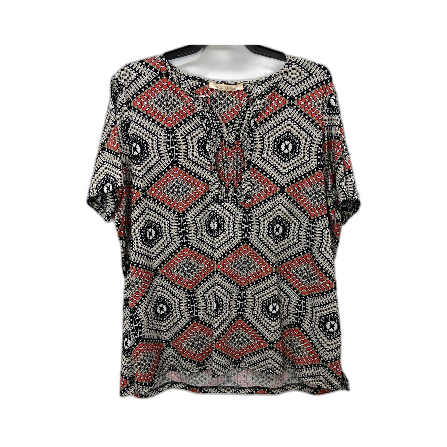 Noni B Womens Geometric Print Pullover Blouse Multi Color Size XL