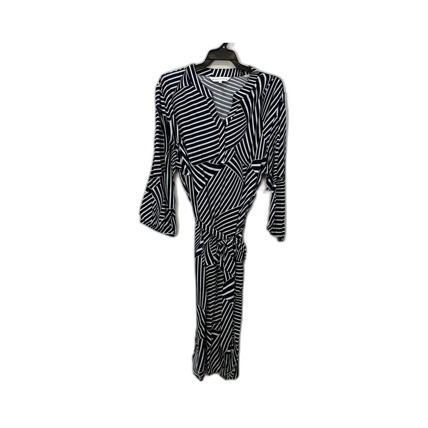 Black Pepper Womens Striped Midi Dress in and White, Size 16 NEW
