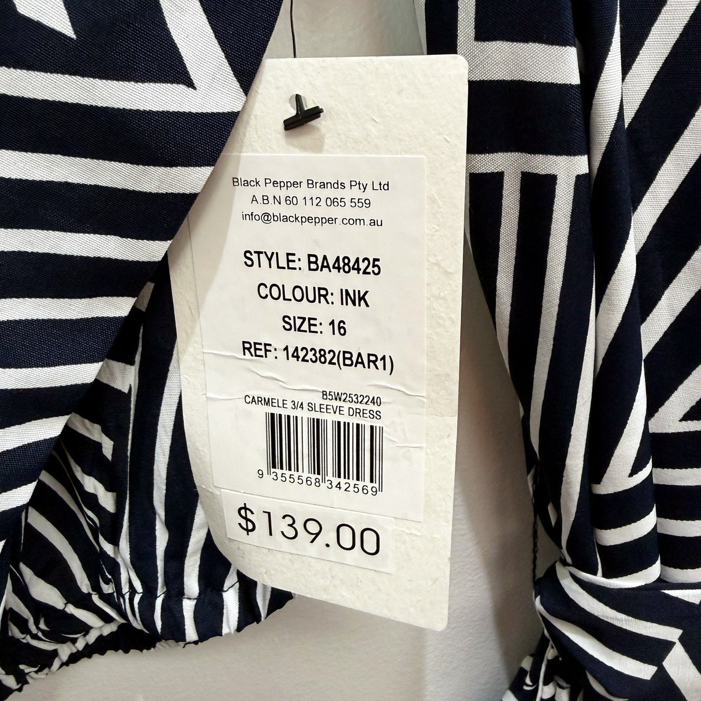 Black Pepper Womens Striped Midi Dress in and White, Size 16 NEW