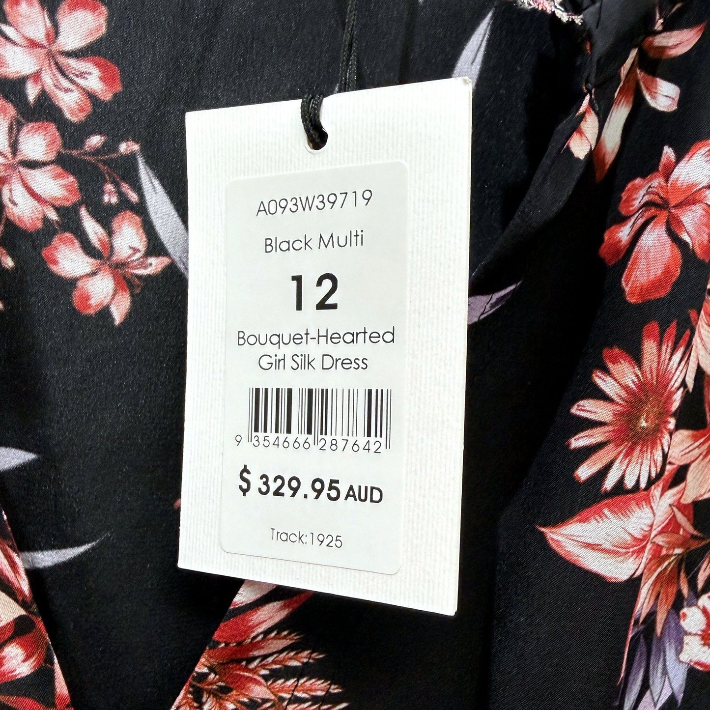 Marcs Womens Bouquet-Hearted Silk Dress in Black Multi, Size 12 NEW