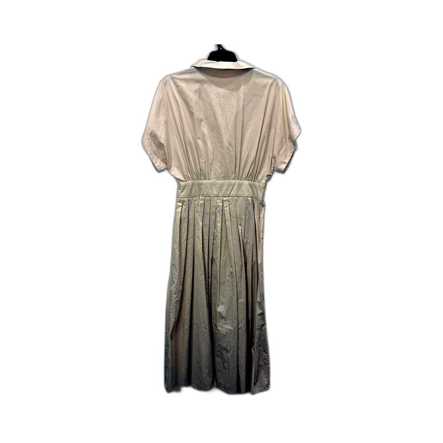 Calli Womens Pleated Dress Short Sleeve Button Front Casual Beige Size 8 NEW