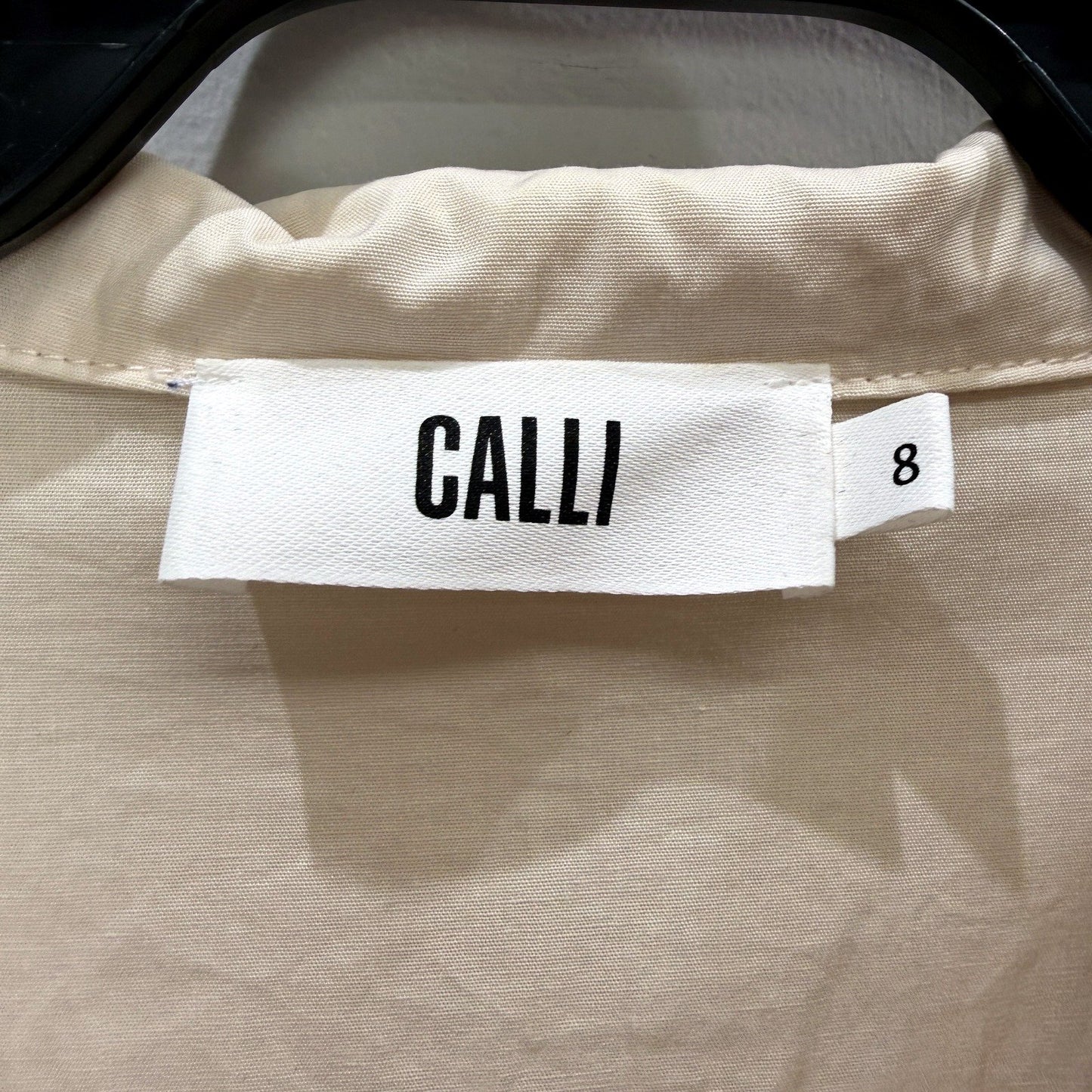 Calli Womens Pleated Dress Short Sleeve Button Front Casual Beige Size 8 NEW