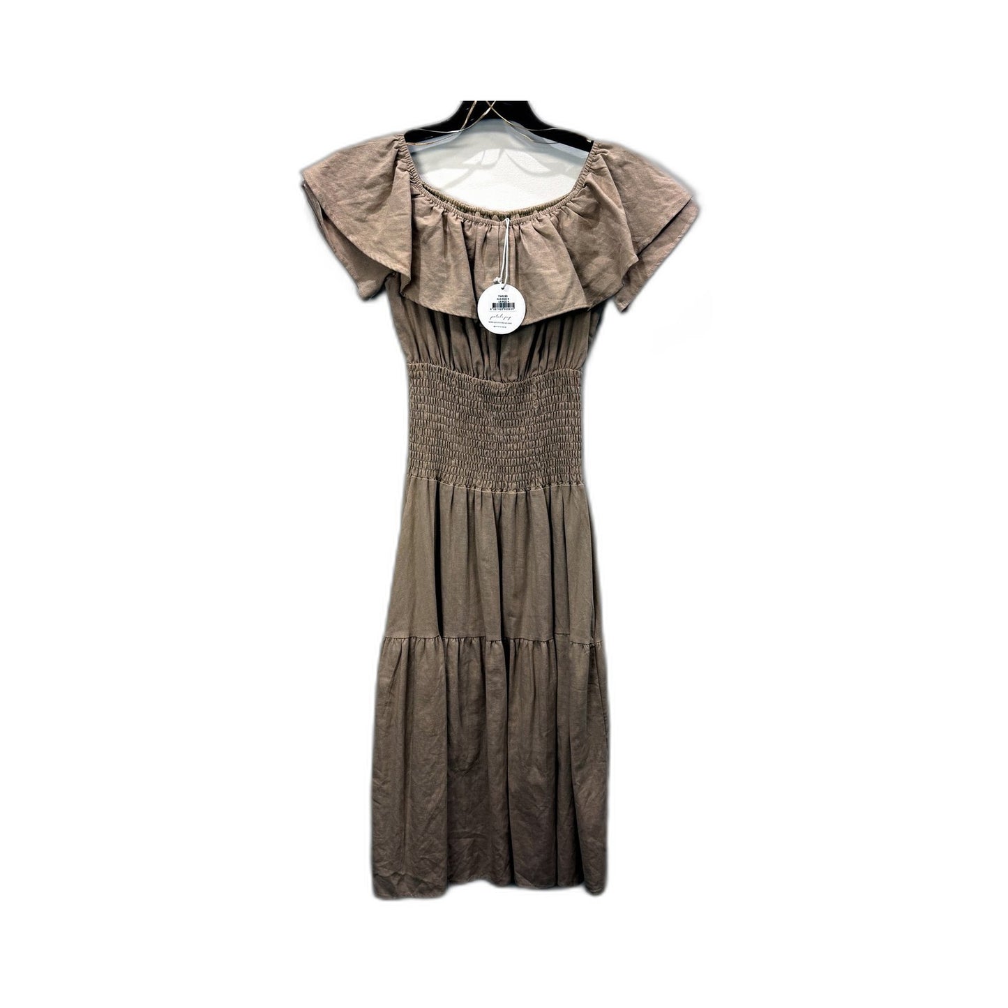 Petal + Pup Womens Tiered Midi Dress Ruffle Smocked Cotton Beige Size 8 NEW