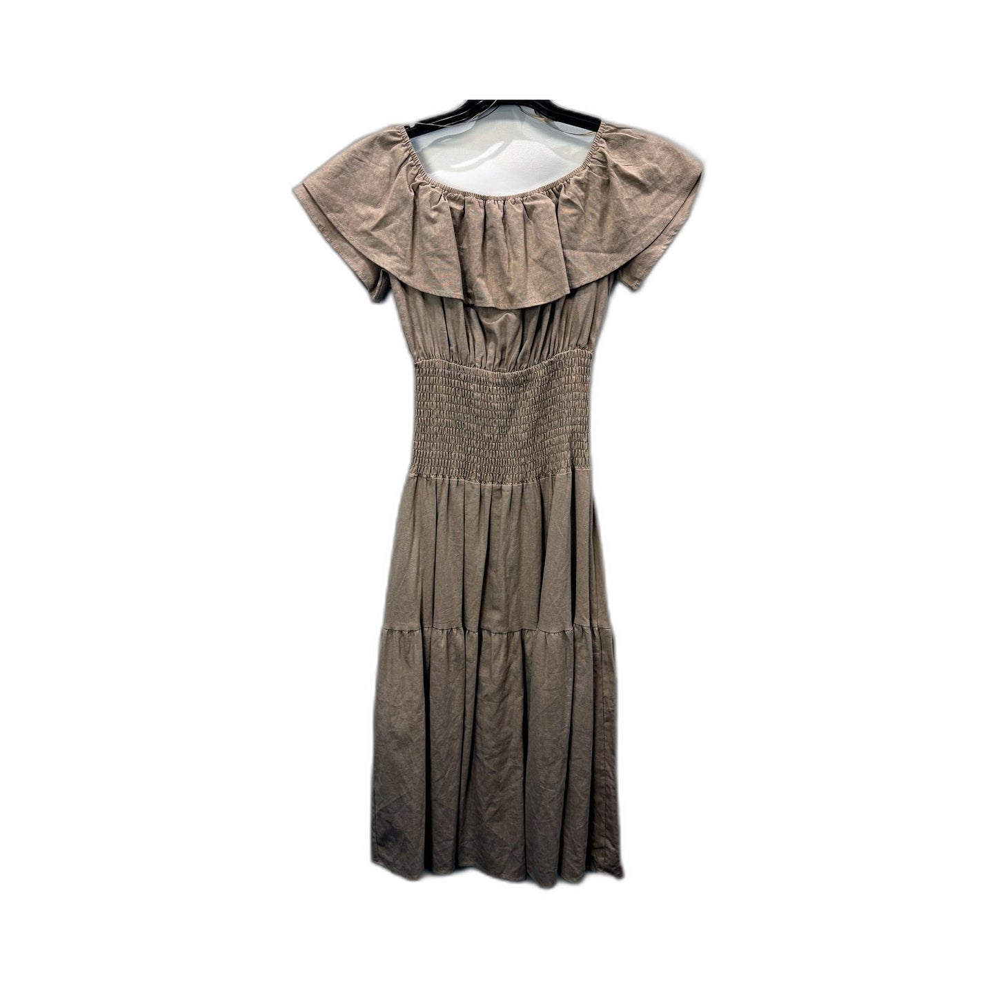 Petal + Pup Womens Tiered Midi Dress Ruffle Smocked Cotton Beige Size 8 NEW