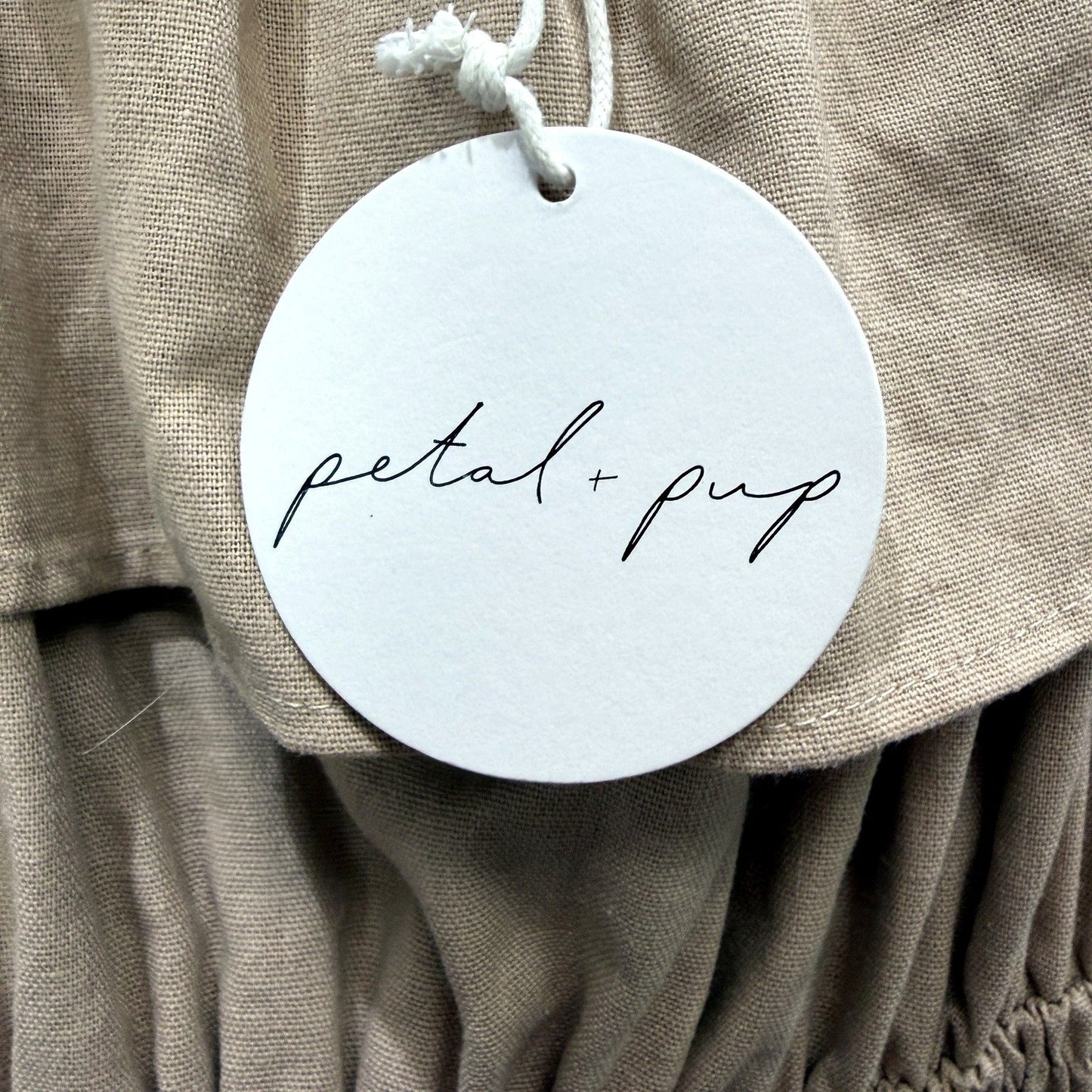 Petal + Pup Womens Tiered Midi Dress Ruffle Smocked Cotton Beige Size 8 NEW