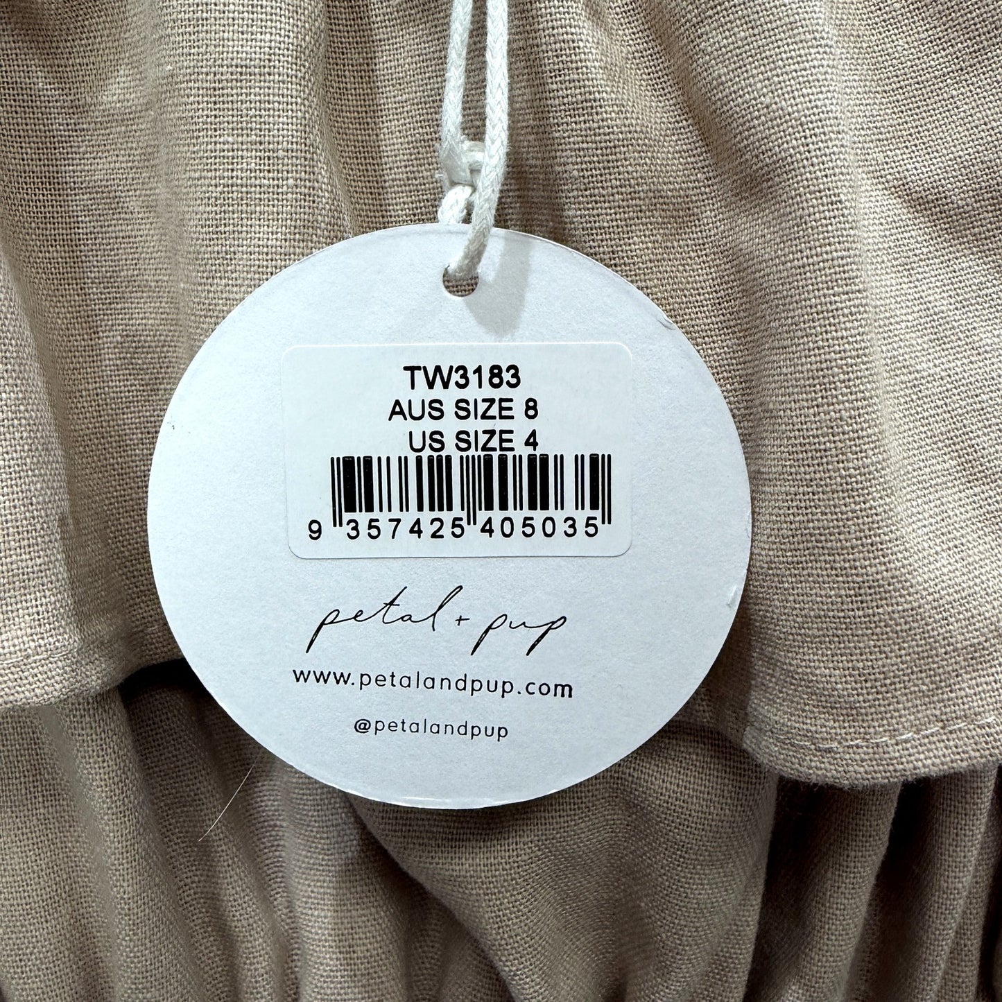 Petal + Pup Womens Tiered Midi Dress Ruffle Smocked Cotton Beige Size 8 NEW