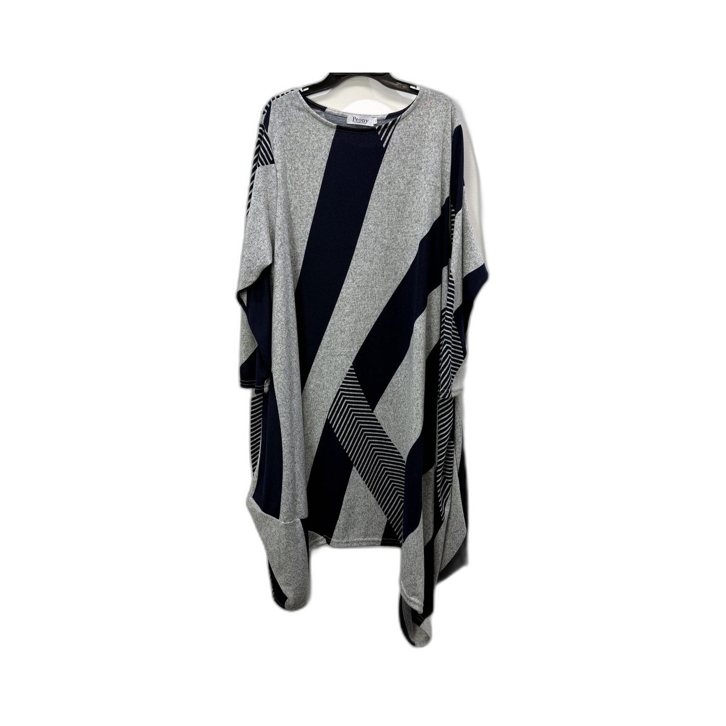 Peony Womens Oversized Pullover Sweater Geometric Pattern Gray Black Size XL