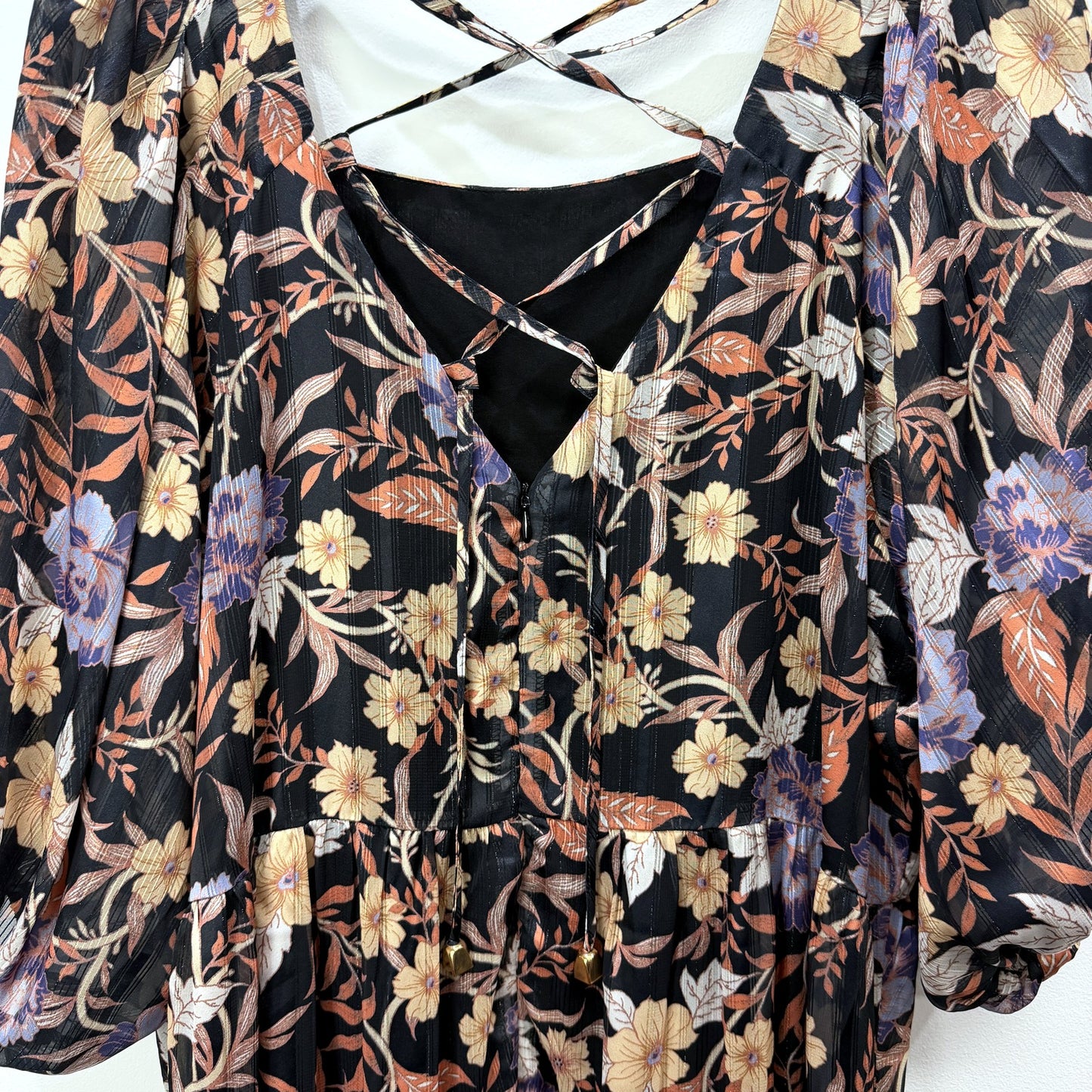 Three of Something Womens Floral Print Midi Dress Casual Feminine Size XL NEW