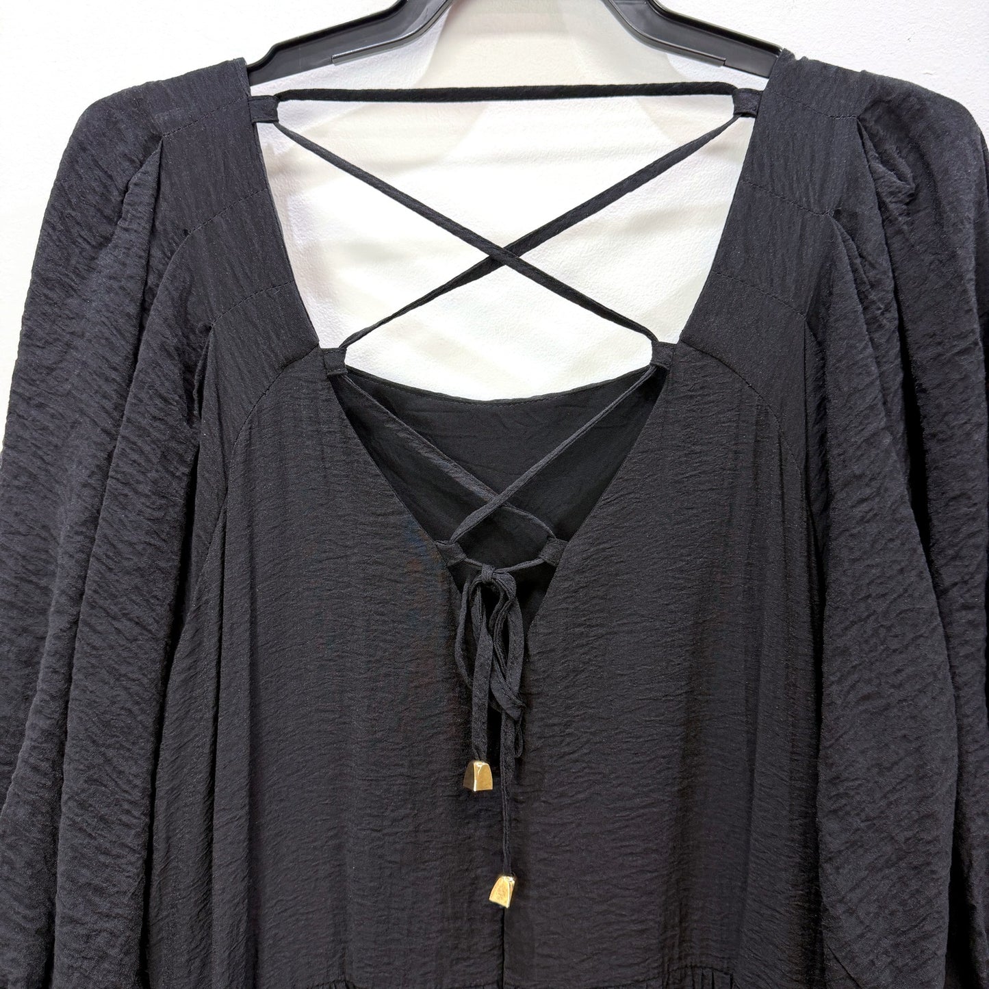 Three of Something Womens Tiered Maxi Dress Criss-Cross Back Black Size XXL NEW