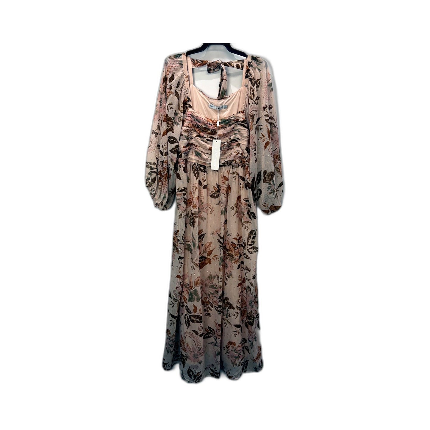 Three of Something Womens Floral Print Maxi Dress Ruched Balloon Sleeve XL NEW