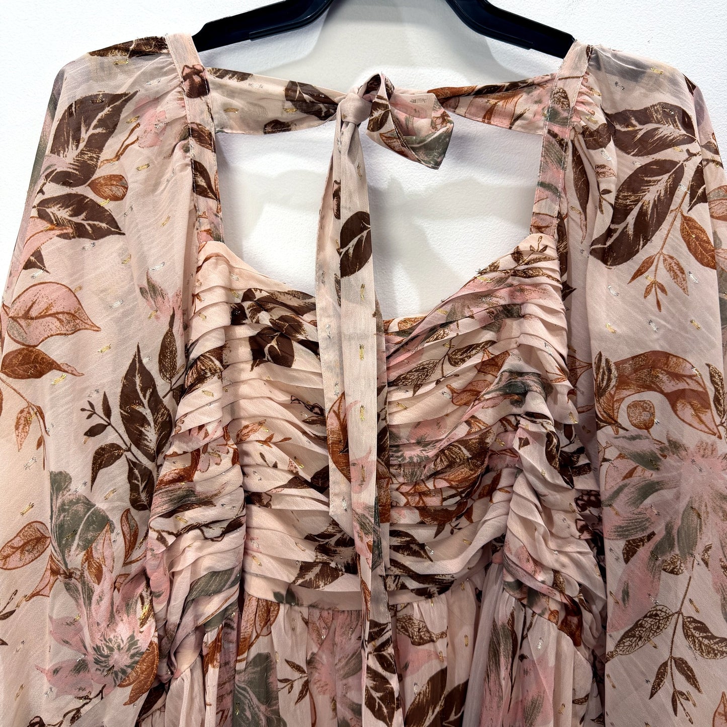 Three of Something Womens Floral Print Maxi Dress Ruched Balloon Sleeve XL NEW