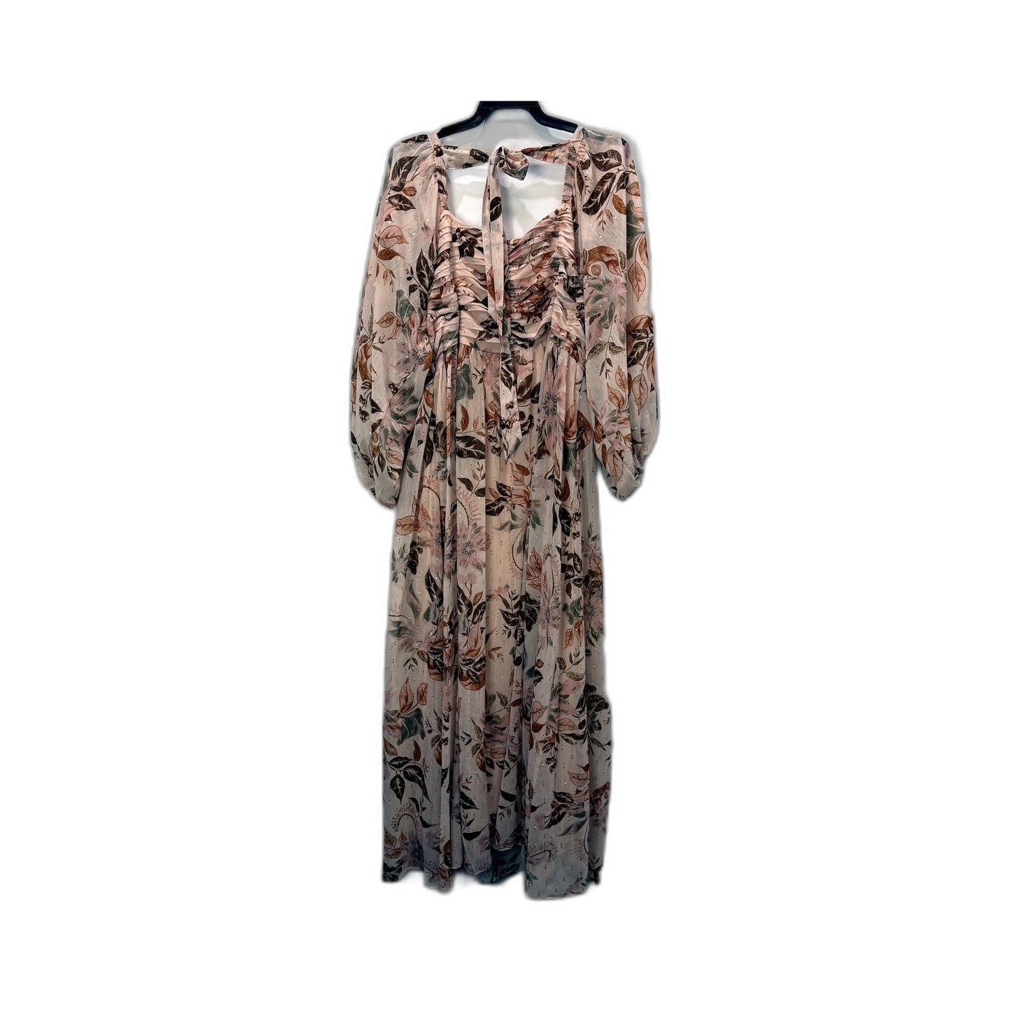 Three of Something Womens Floral Print Maxi Dress Ruched Balloon Sleeve XL NEW