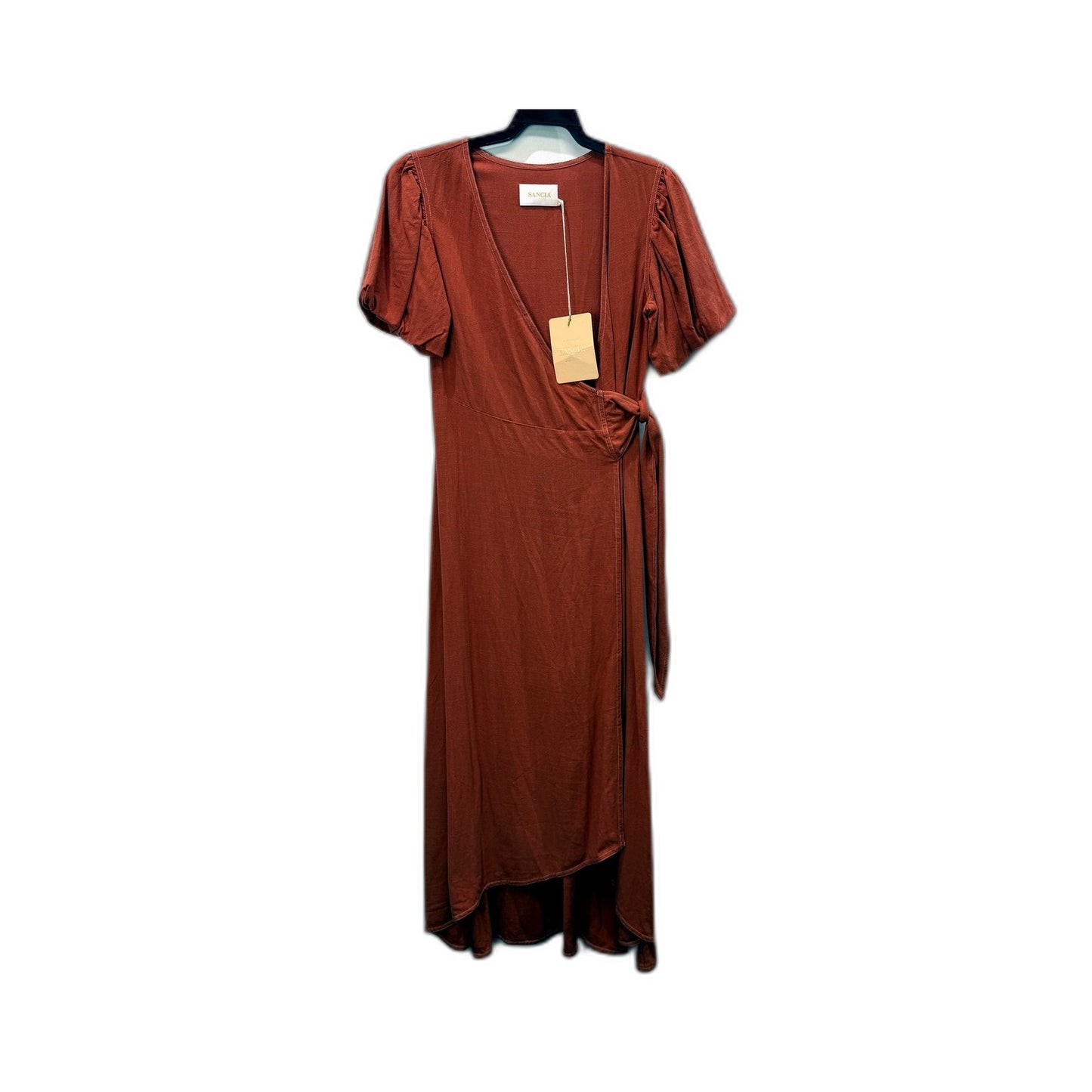 Sancia Womens Emilia Midi Wrap Dress with Puff Sleeves in Papaya Size XS NEW