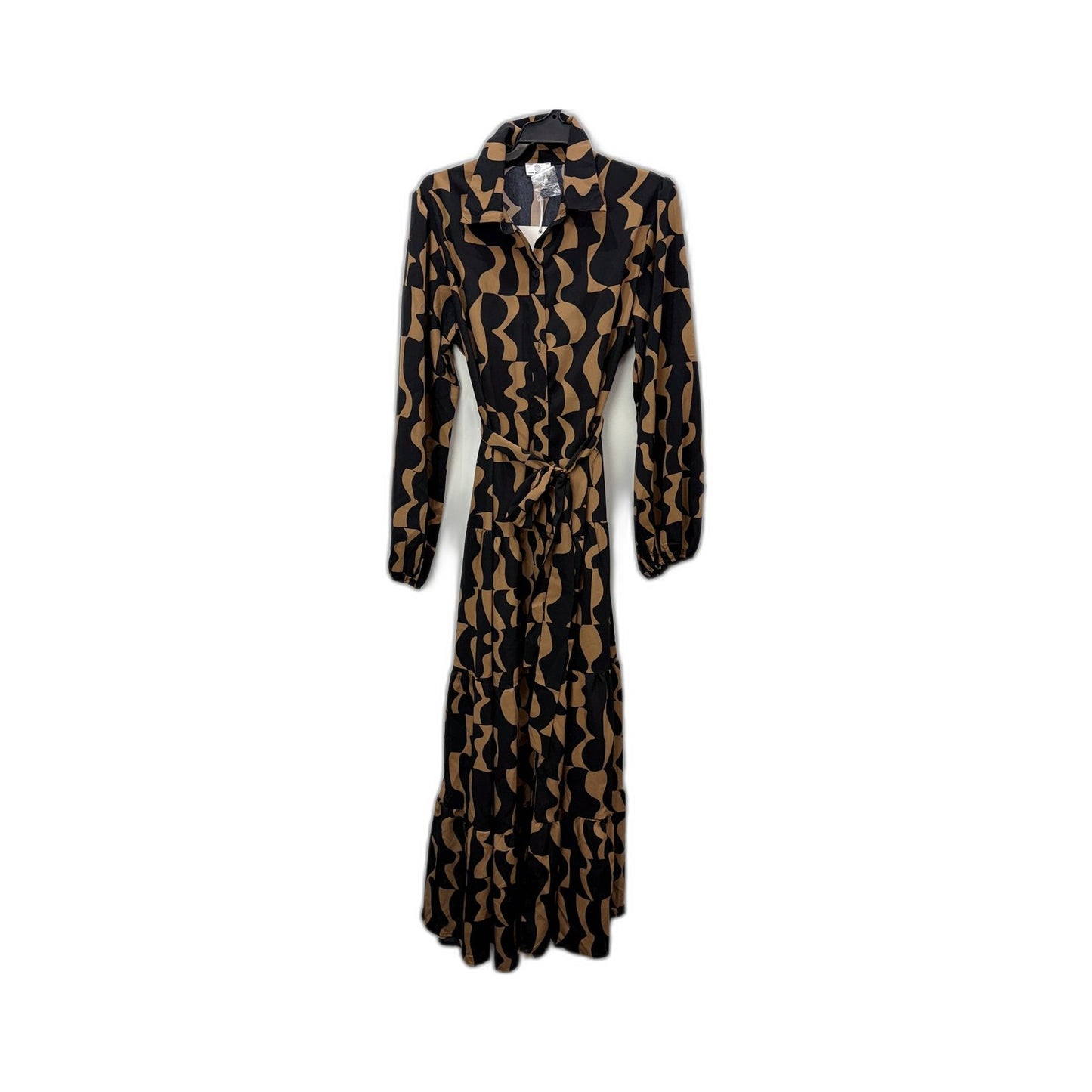 Pink Diamond Womens Tie Waist Patterned Maxi Dress in Black and Tan Size 6 NEW