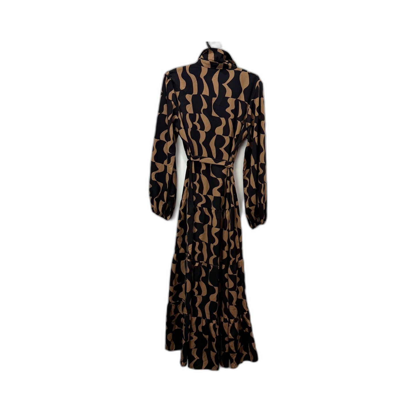 Pink Diamond Womens Tie Waist Patterned Maxi Dress in Black and Tan Size 6 NEW