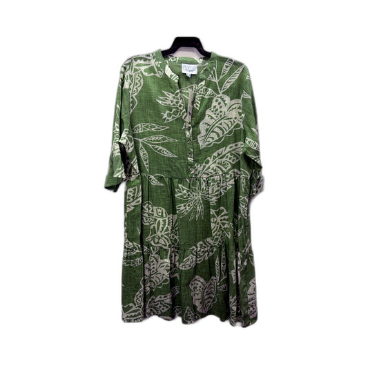 One Summer Womens Floral Print Button Front V-Neck Dress Green Size 16 Size NEW