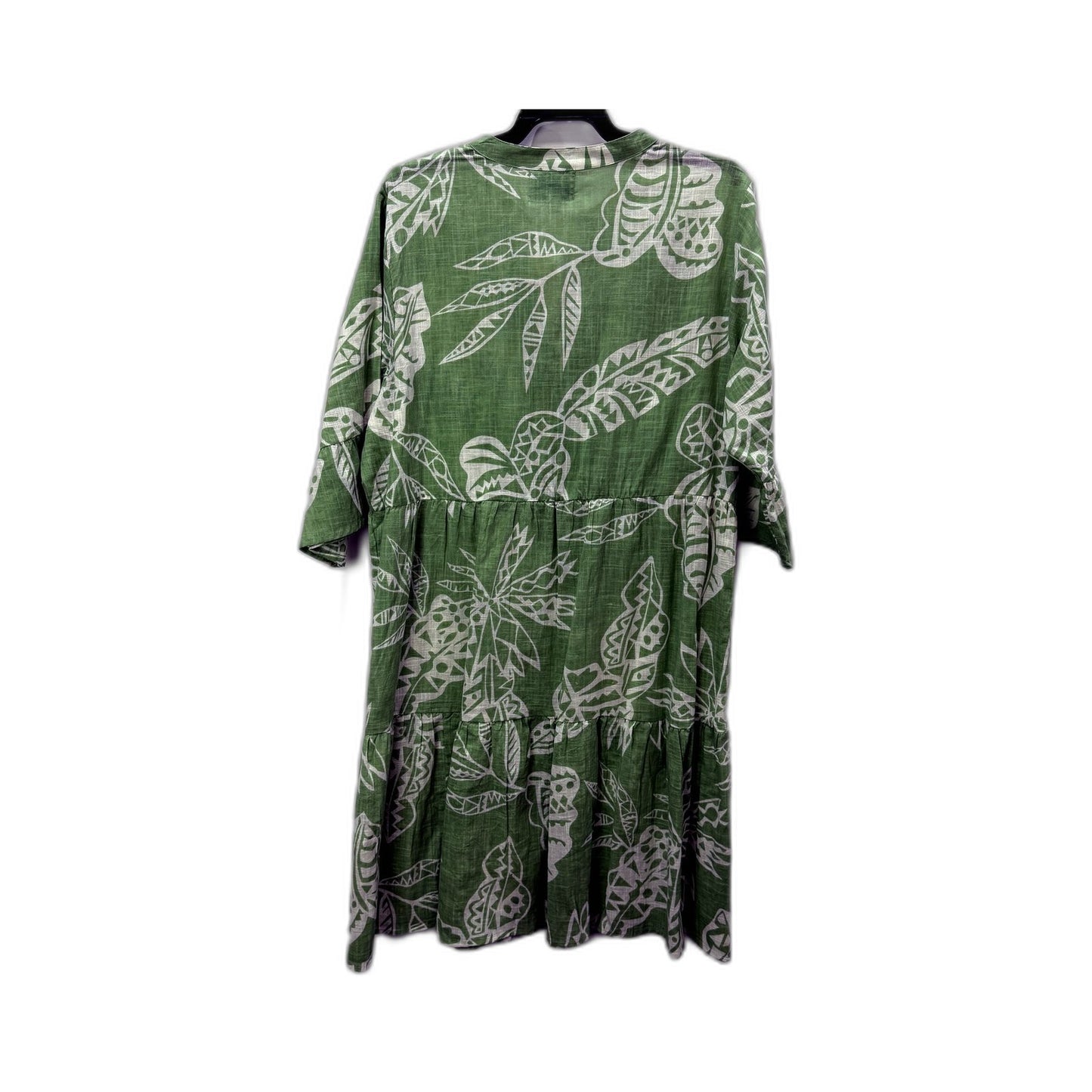 One Summer Womens Floral Print Button Front V-Neck Dress Green Size 16 Size NEW