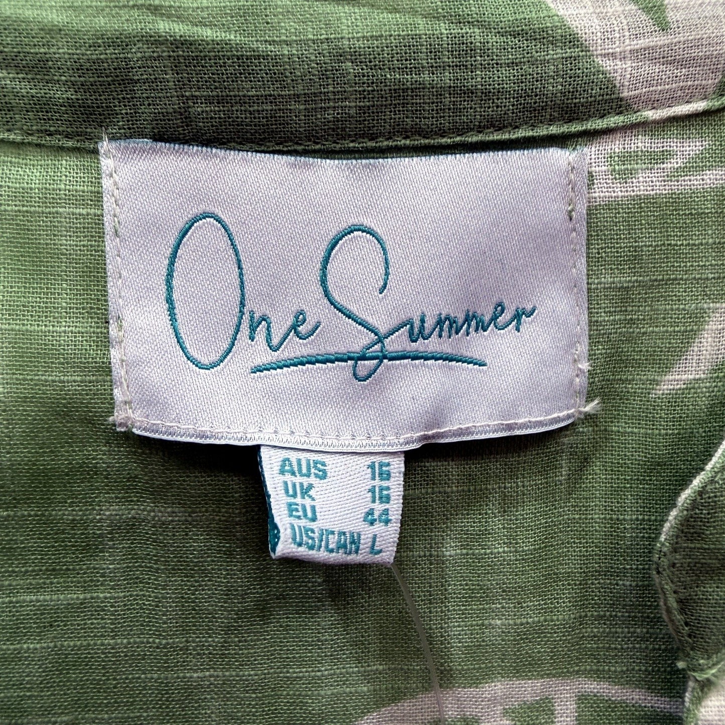 One Summer Womens Floral Print Button Front V-Neck Dress Green Size 16 Size NEW