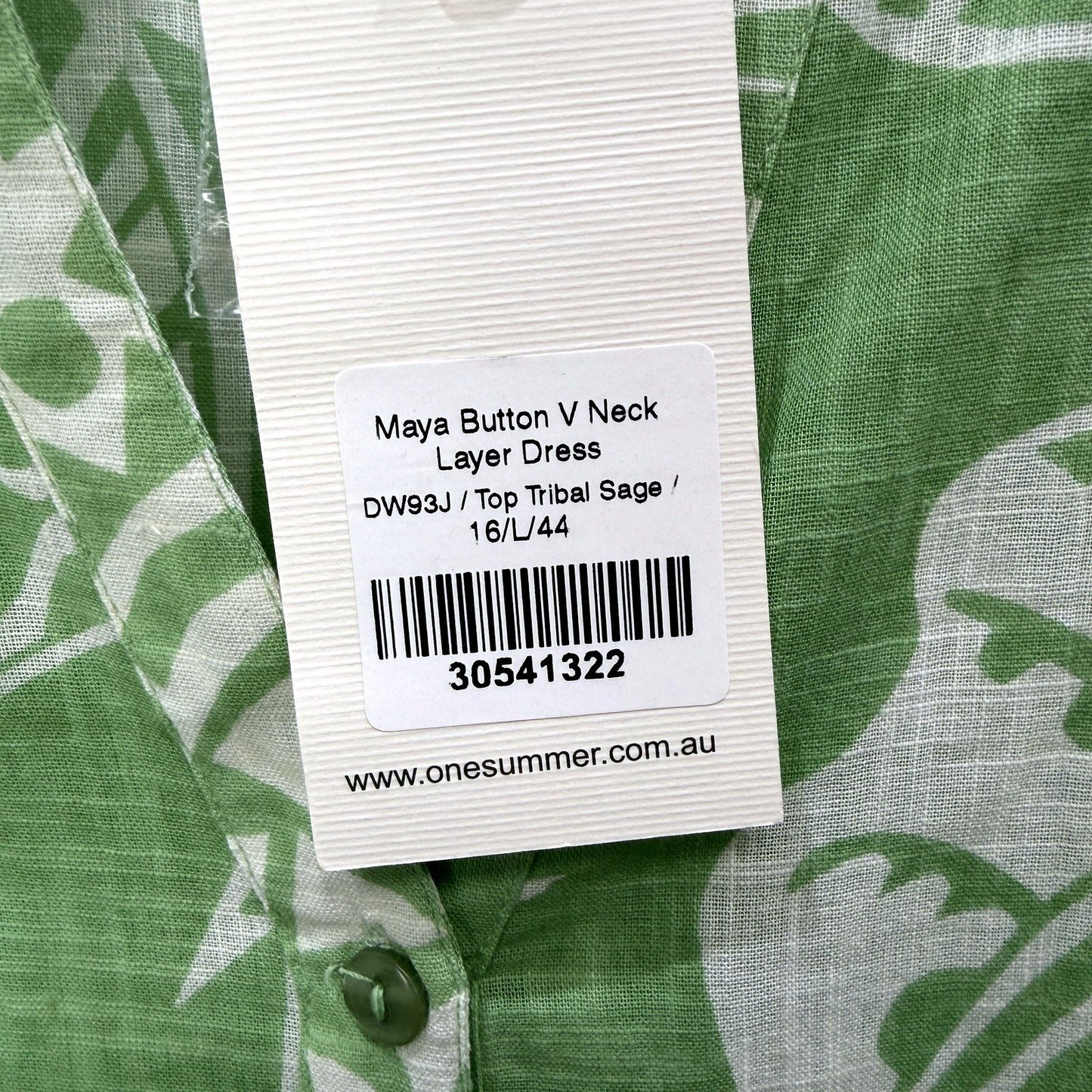 One Summer Womens Floral Print Button Front V-Neck Dress Green Size 16 Size NEW