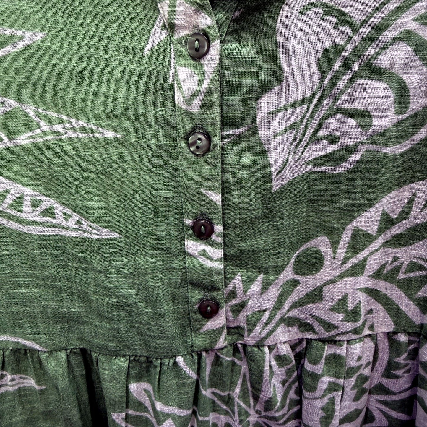One Summer Womens Floral Print Button Front V-Neck Dress Green Size 16 Size NEW
