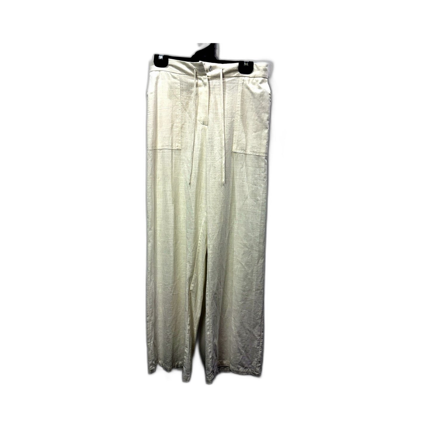 Subtitled Womens Cream Wide Leg Drawstring Cotton Casual Pants, Size M