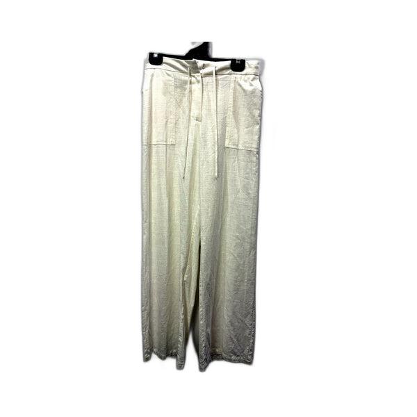 Subtitled Womens Cream Wide Leg Drawstring Cotton Casual Pants, Size M