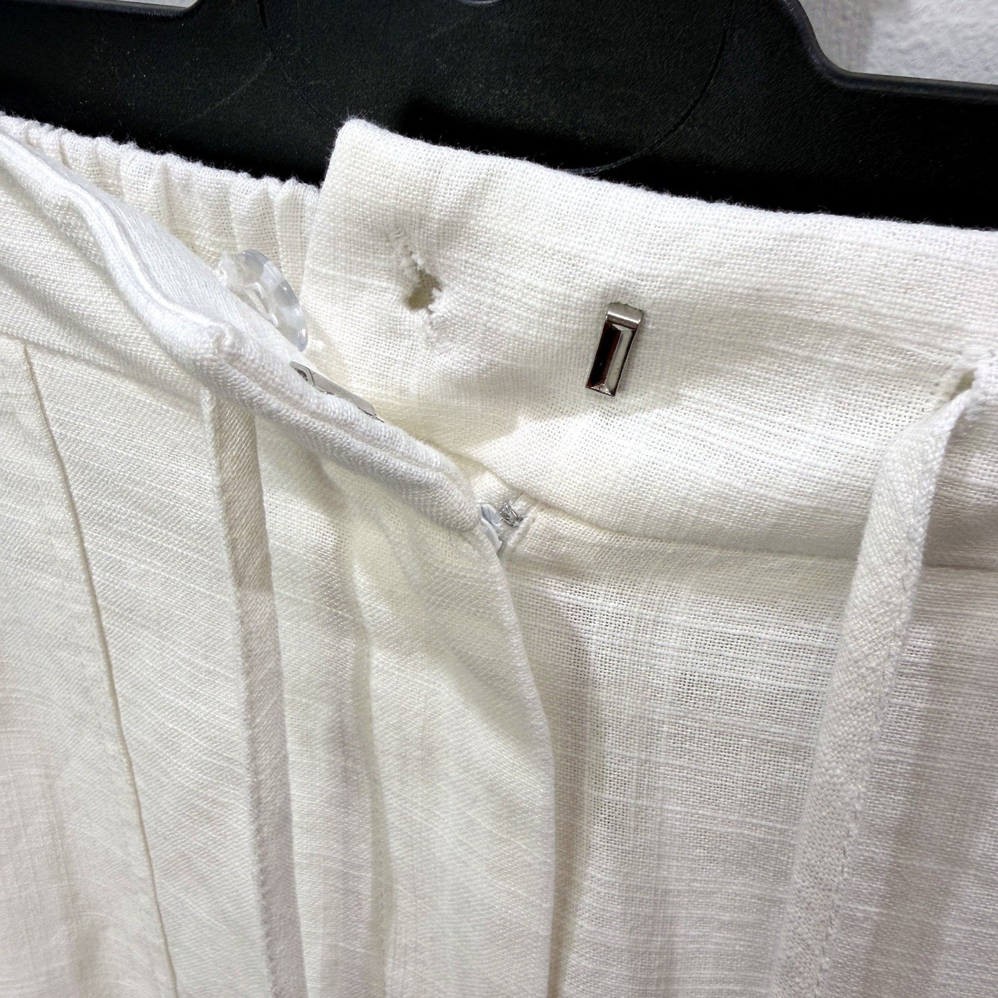 Subtitled Womens Cream Wide Leg Drawstring Cotton Casual Pants, Size M