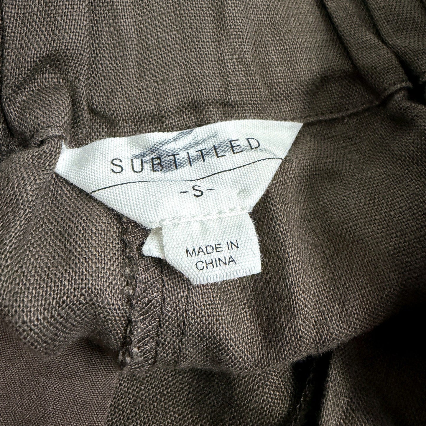 Subtitled Womens Linen Pants with Elastic Waist in Brown, Size S NEW