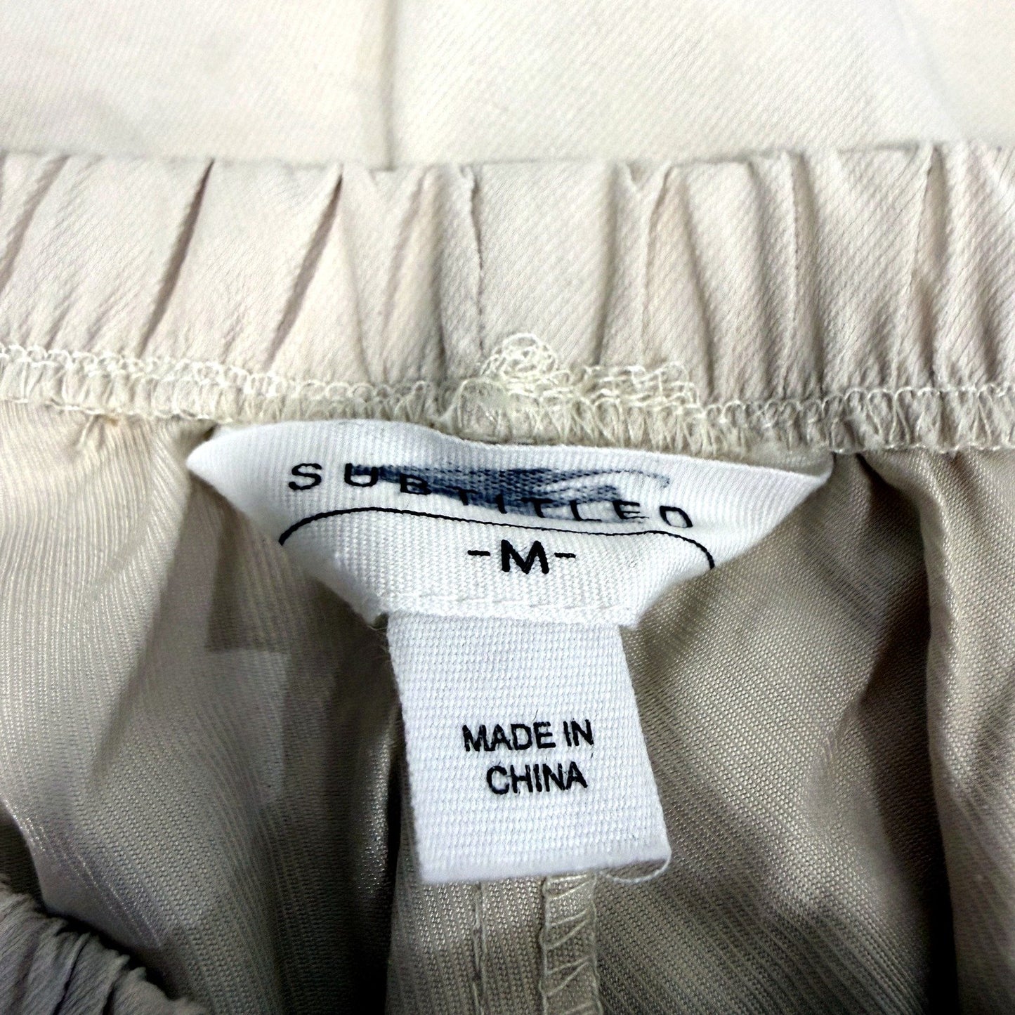 Subtitled Womens Beige Cargo Pants with Elastic Waist and Drawstring Size M NEW