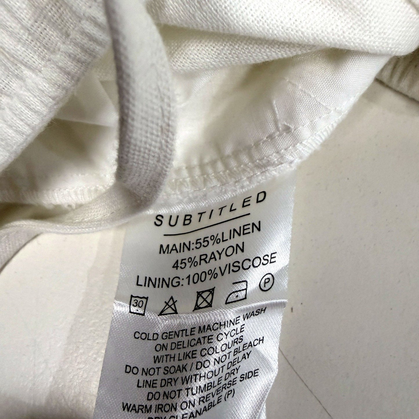 Subtitled Womens Palazzo Pants Linen Rayon Wide Leg Elastic Waist Ivory NEW