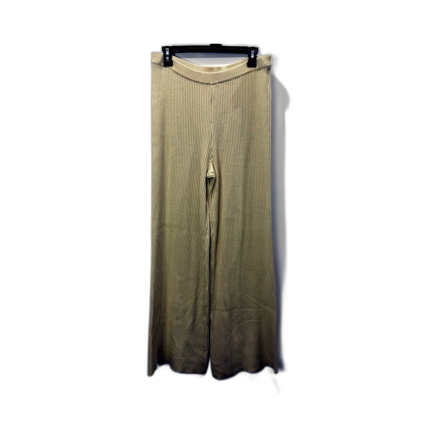 Subtitled Womens Ribbed Knit Wide Leg High Waisted Pants Beige Size XL NEW