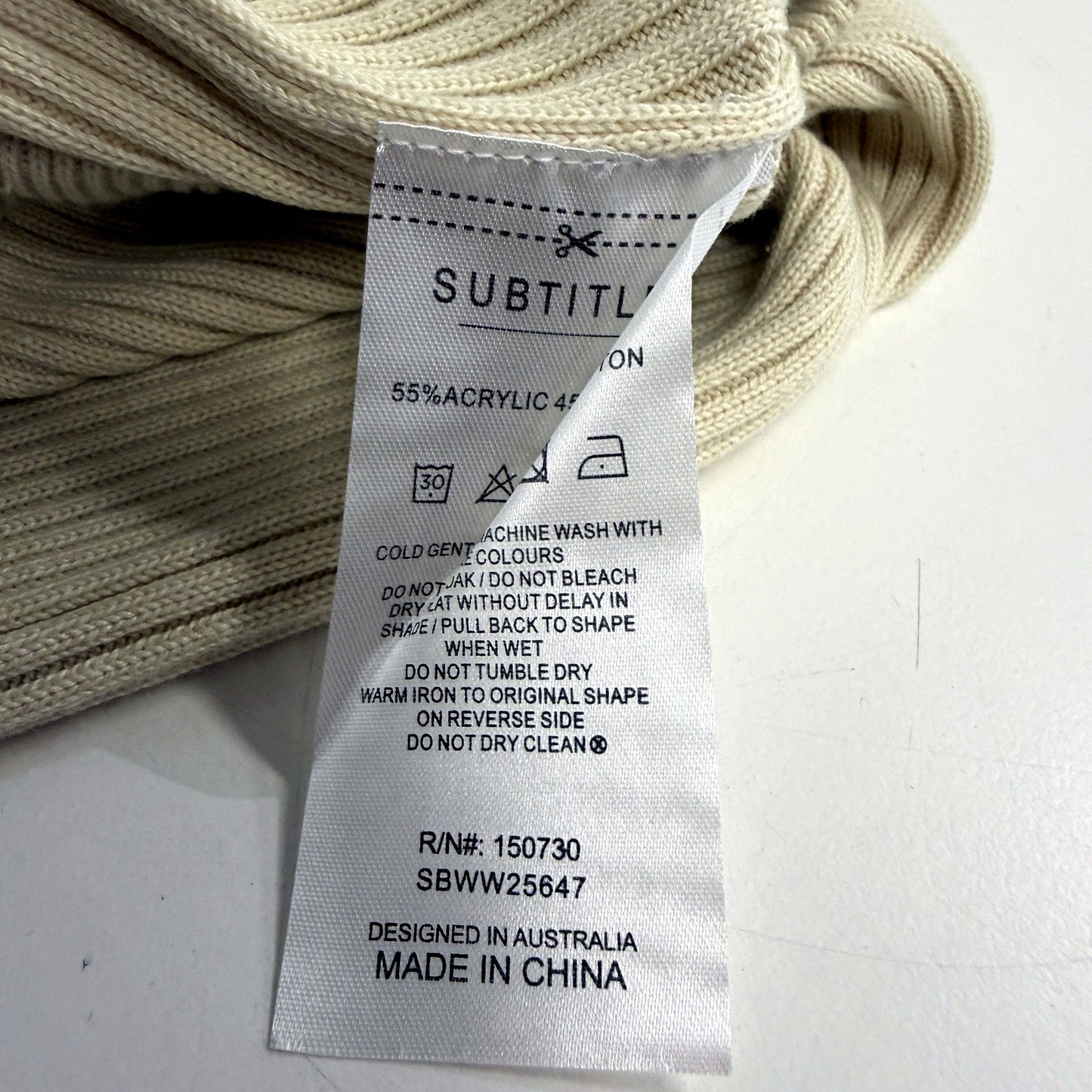Subtitled Womens Ribbed Knit Wide Leg High Waisted Pants Beige Size XL NEW