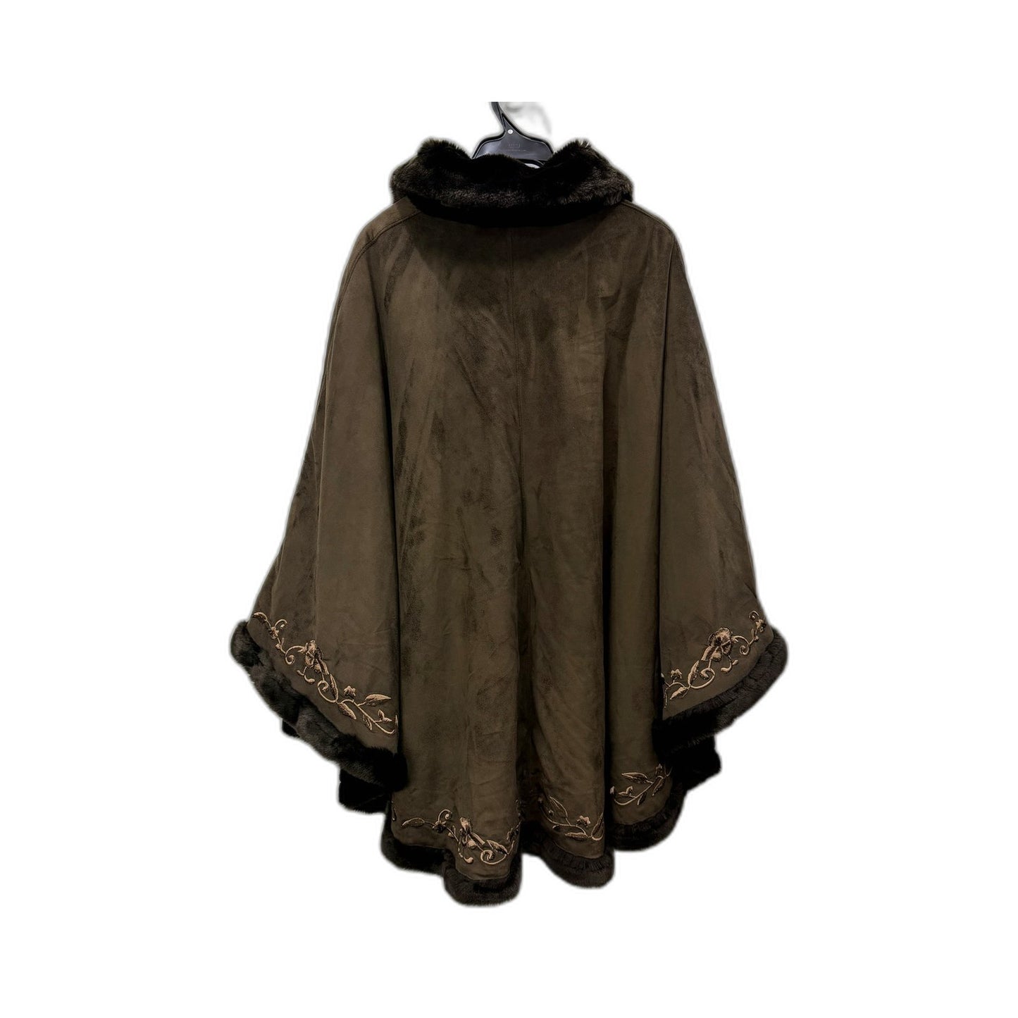Dennis Basso Womens Faux Fur Poncho Cloak Brown Floral Embroidered Size One