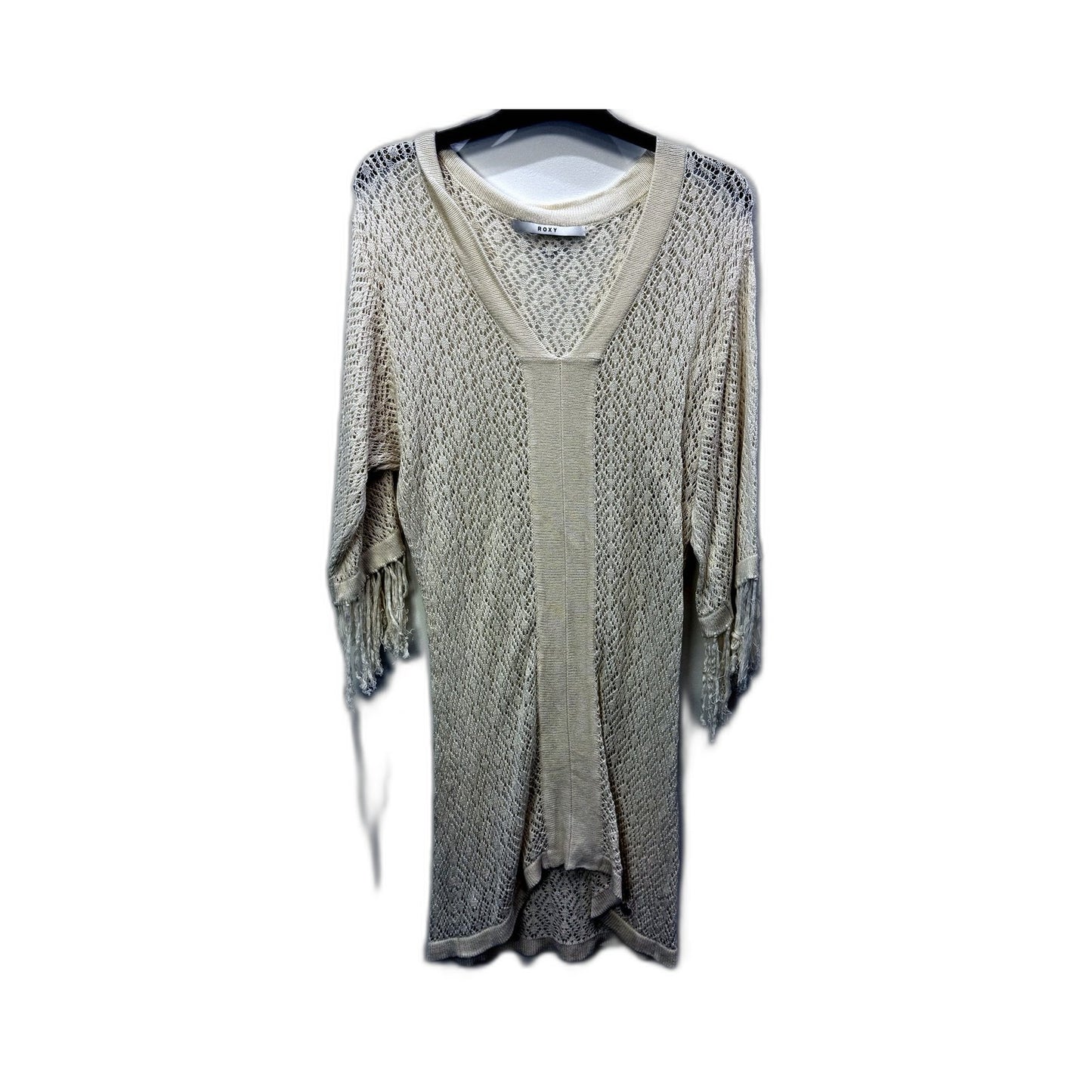 Roxy Womens Knit Swimwear Overlay Dress Crochet Fringed Accents Beige Size M