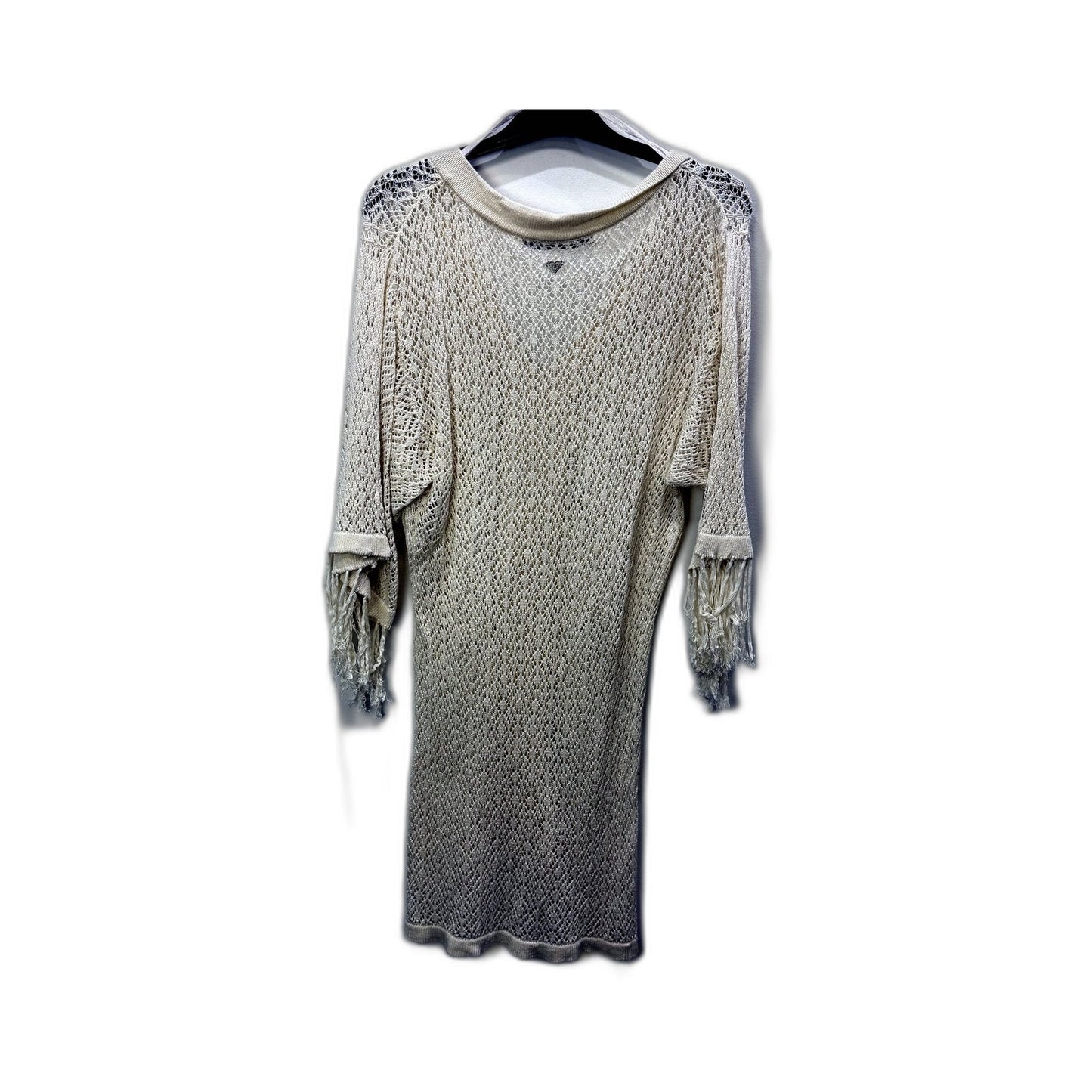 Roxy Womens Knit Swimwear Overlay Dress Crochet Fringed Accents Beige Size M