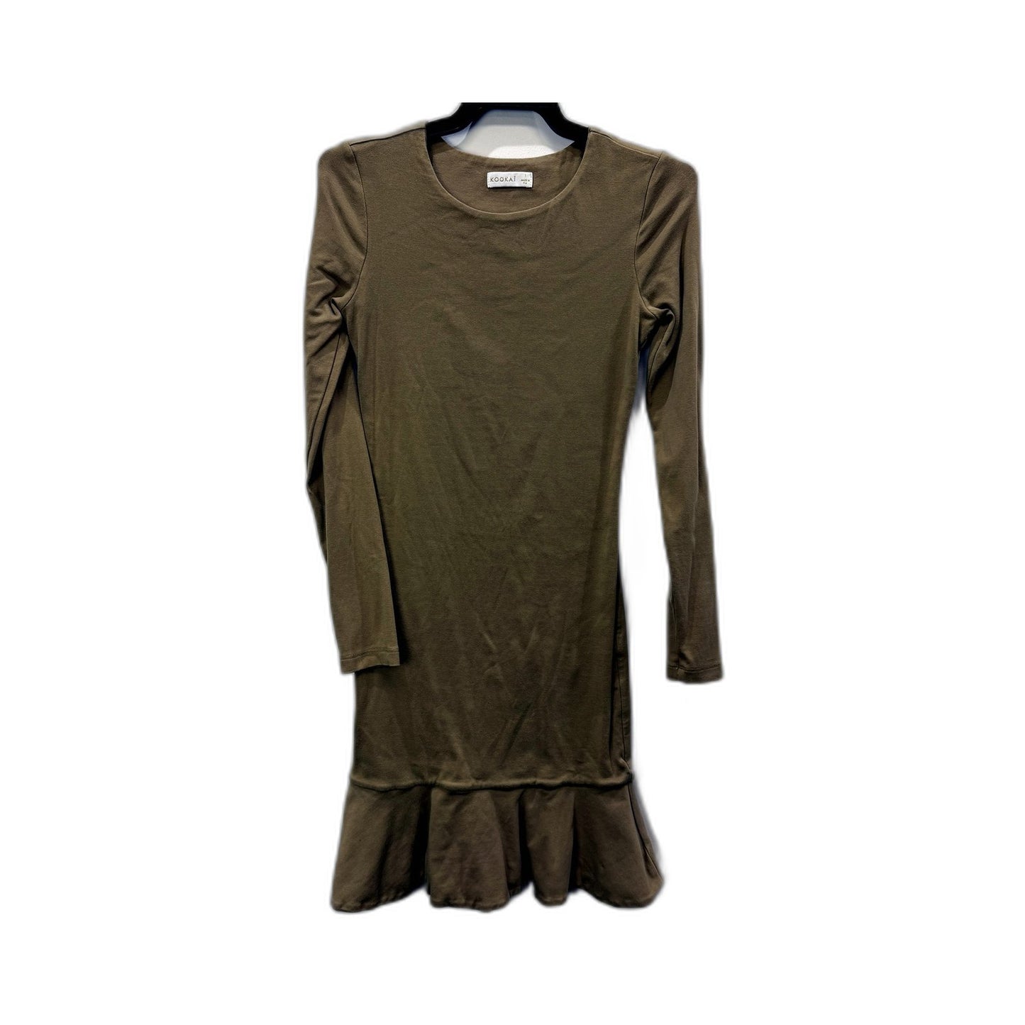 Kookai Womens Pullover Dress with Ruffle Hem and Long Sleeves, Tan, Size 1 NEW
