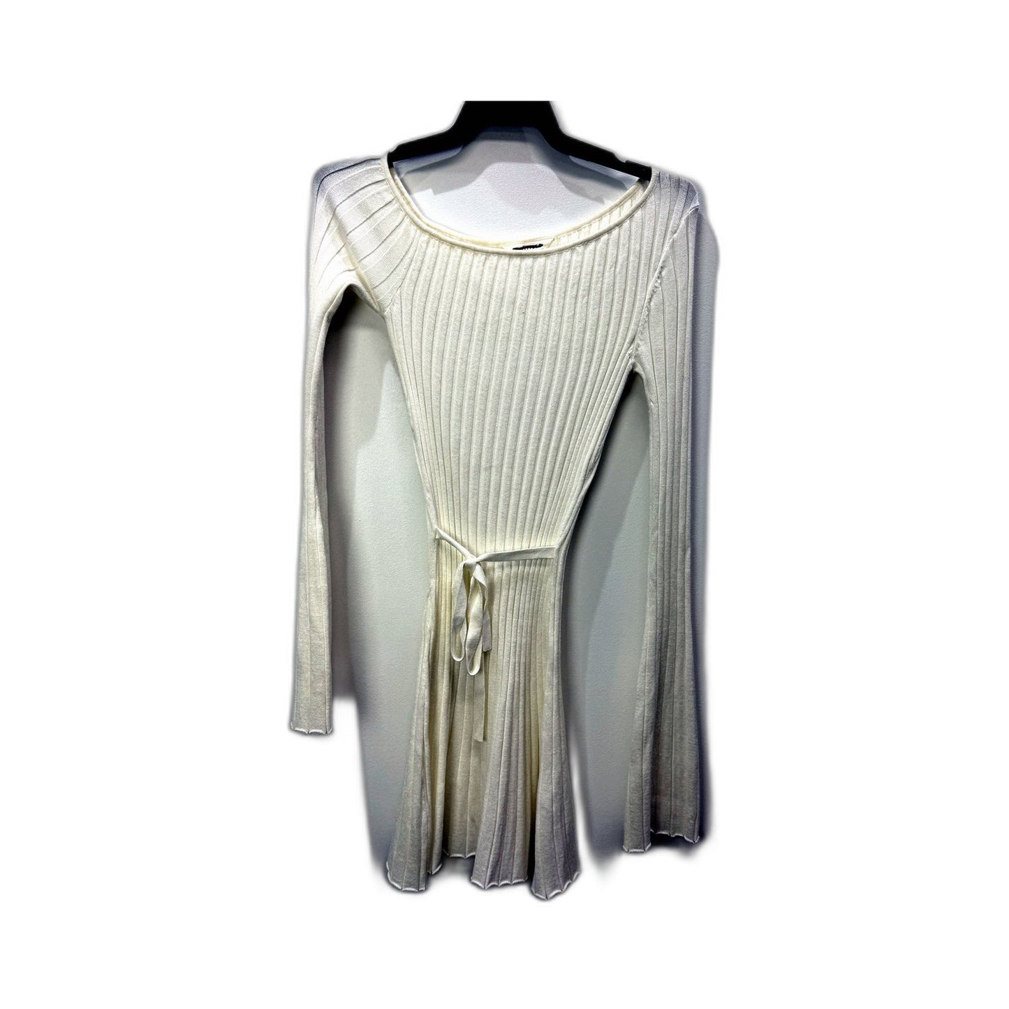 Subtitled Womens Ribbed Knit Off-the-Shoulder Dress in Beige - XXS NEW