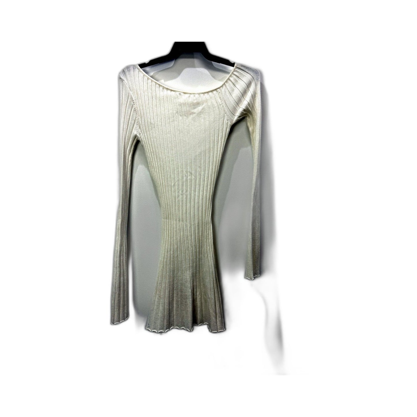 Subtitled Womens Ribbed Knit Off-the-Shoulder Dress in Beige - XXS NEW