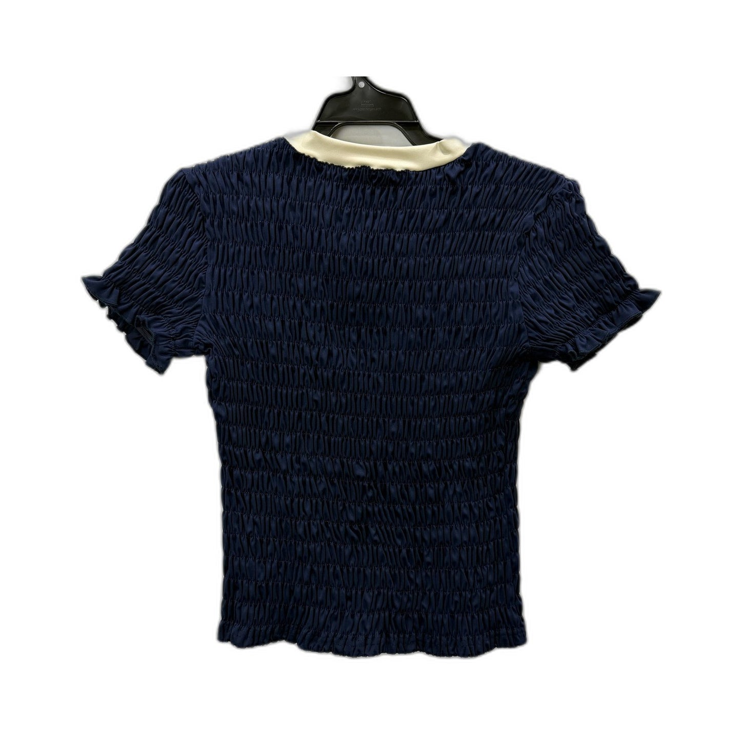Lioness Womens Scrunched Crop Shirt Navy Blue Ruched Smocked Star Sz S NEW