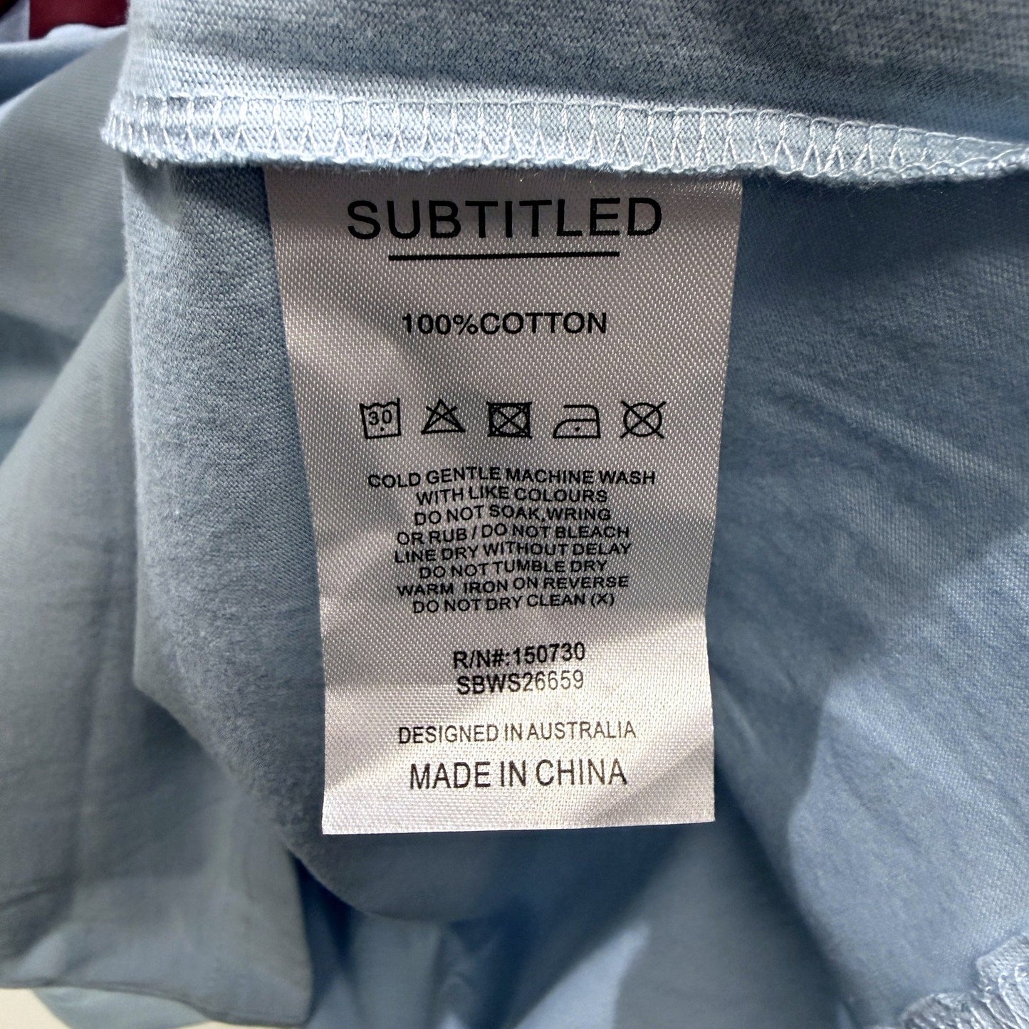 Subtitled Womens Light Blue Graphic T-Shirt Casual Cotton Tee Size M/L NEW