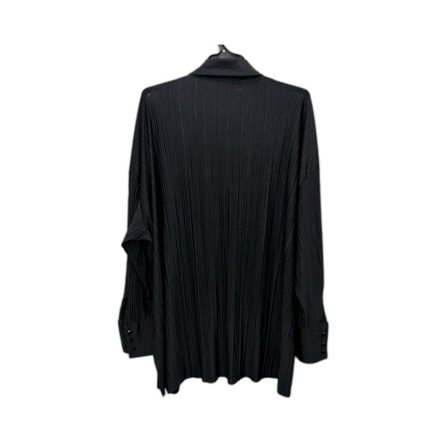 Decjuba Womens Pleated Blouse in Black - Button-Up Dressy Top for Ladies Size L