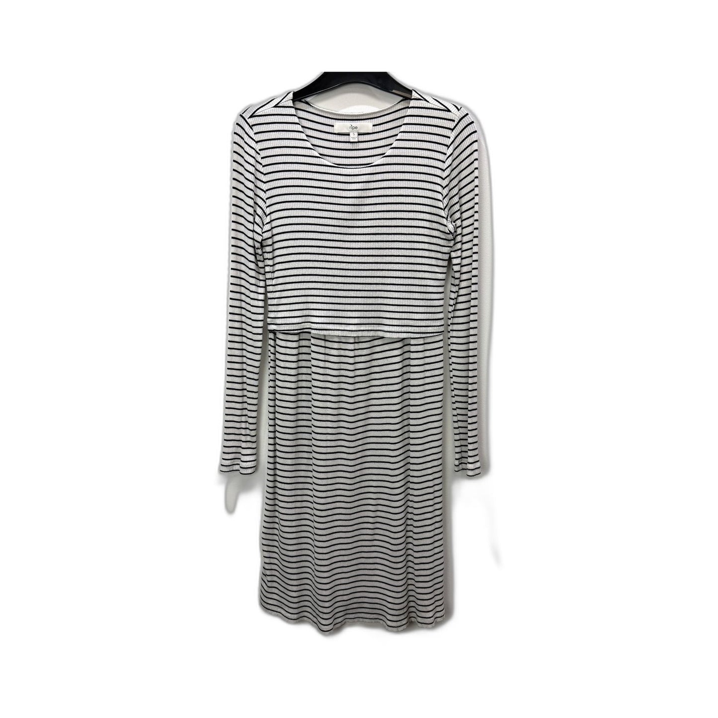 Ripe Womens Striped Pullover Dress - Knit Ribbed Black and White Size S