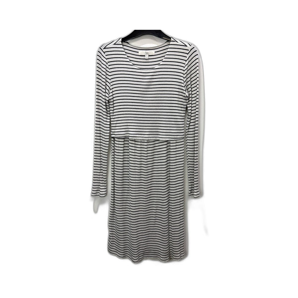 Ripe Womens Striped Pullover Dress - Knit Ribbed Black and White Size S