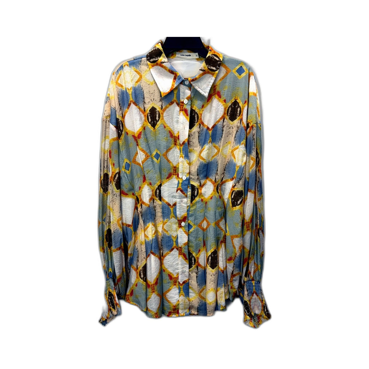 Little coquille Womens Patterned Button-Down Shirt Viscose Nylon Top Size 12 NEW