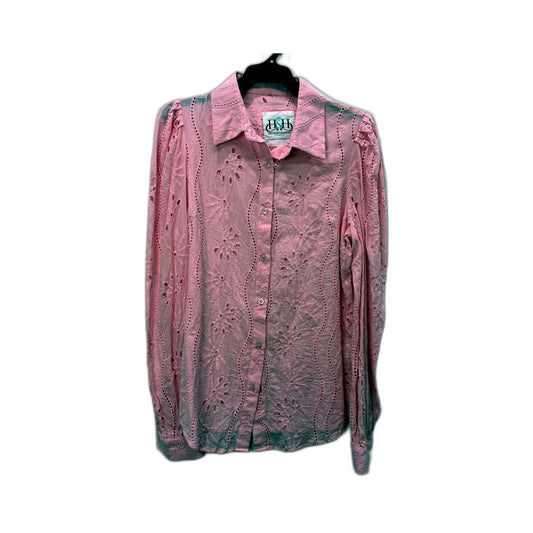Hitchley & Harrow Womens Embroidered Floral Blouse Pink Cotton Size XS NEW