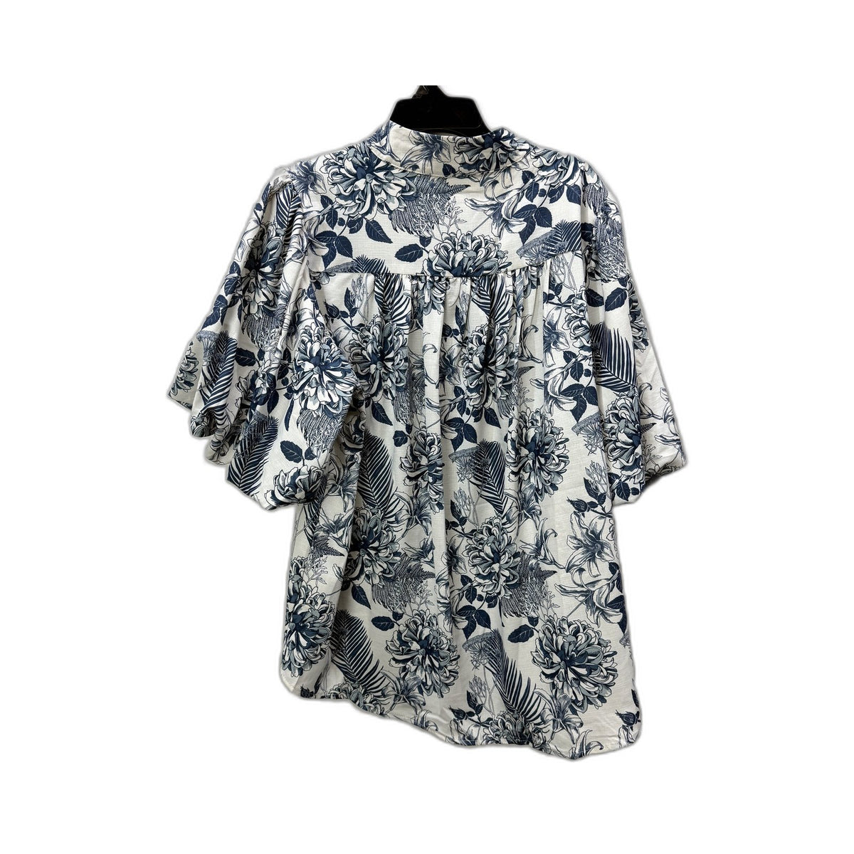 Corraine Womens Button-Down Puff Sleeve Shirt Blue and White Lightweight Sz 12