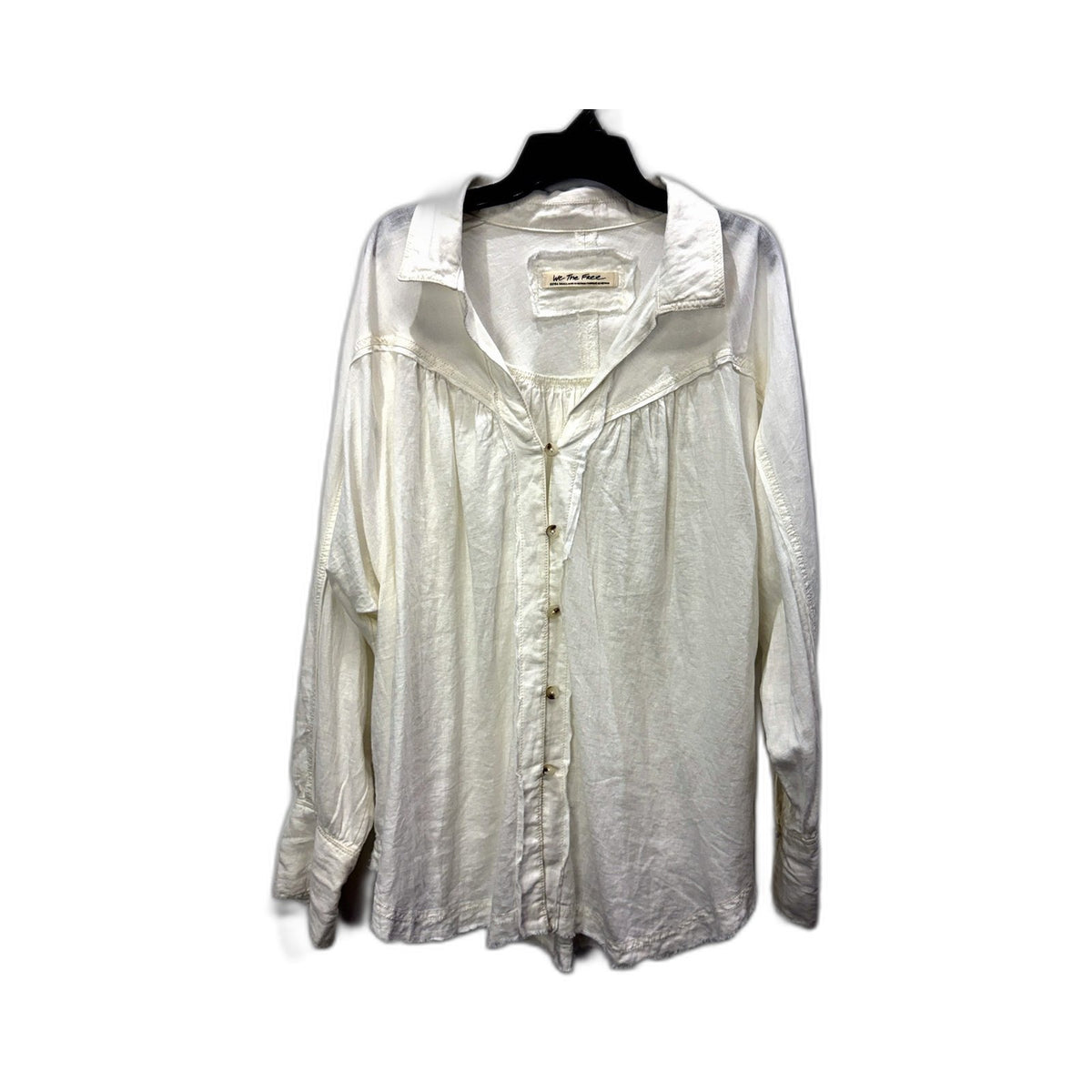 We Are Free Womens Button-Down Shirt Relaxed Fit Linen Viscose White Size XS