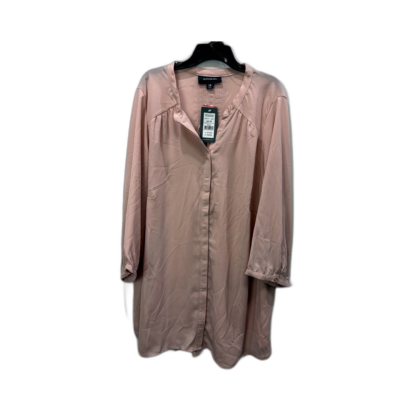 Autograph Womens Pleated Button-Front Blouse in Blush Pink, Size 18 NEW