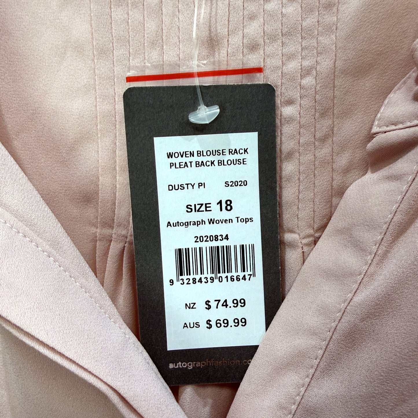 Autograph Womens Pleated Button-Front Blouse in Blush Pink, Size 18 NEW